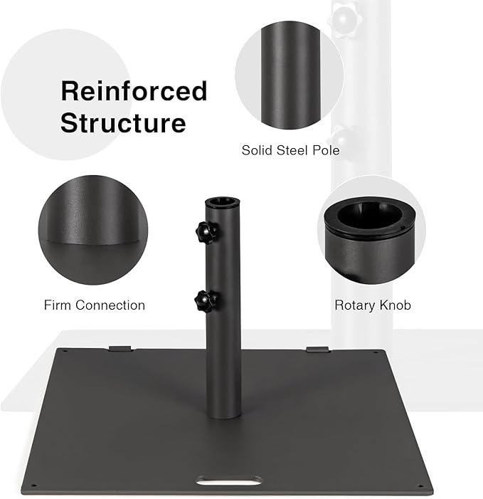 Tangkula 50LBS Patio Umbrella Base, Portable Outdoor Umbrella Base Stand, 24 Inches Square Umbrella Base Holder with 2 Tightening Knobs & 2 Wheels, Suitable for Backyard, Deck, Poolside, Patio (Black)