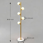 Fiqevs 5 Globe Floor Lamp for Living Room, Mid Century Modern Standing Lamp with Orb Frosted Glass Shade and 5 LED Bulbs, Elegant Tree Tall Lamp for Bedroom Office - Antique Brass/Gold