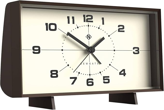 NEWGATE® Wideboy Alarm Clock | Rectangular Retro Design | Mocha Brown | Mid Century dial | Ideal for Bedside, Desk, Mantel or Shelf | Retro Bedroom & Office Accessory