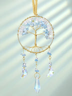 CrystalTears Crystal Tree Life Hanging Ornament Handmade Aquamarine Clear Quartz Healing Crystal Gemstone Glass Suncatcher for Home Window Wall Decoration Crystal Gifts for Women Men Friends