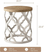 karlott Farmhouse End Table, 18.5'' French Country Round Side Table, Distressed Top Side Table with Curved Motif Frame Base for Boho, End Tables Living Room, Bedroom, Small Space, Easy Assembly