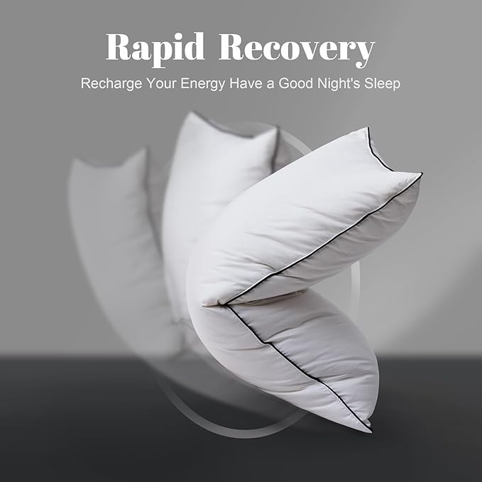 Flat Feather Down Pillows for Sleeping Standard Size Set of 1, Thin Hotel Pillow 1 Pack with Airyfil™ Fillings, Soft Bed Pillow for Stomach, Back Sleepers, Soft, 20×26 in.