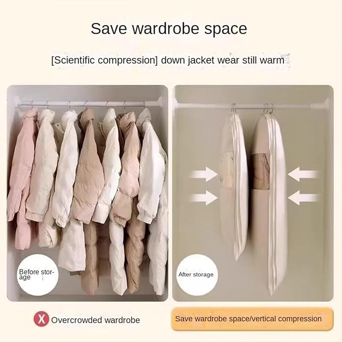 2 Packs Gusseted Garment Bags for Hanging Clothes Suit Bags for Open Closet Storage, Side Clear Clothing Cover for Coat, Dress, Jacket, Shirt, Fur Wardrobe Protector, (ecru, 52 inch)