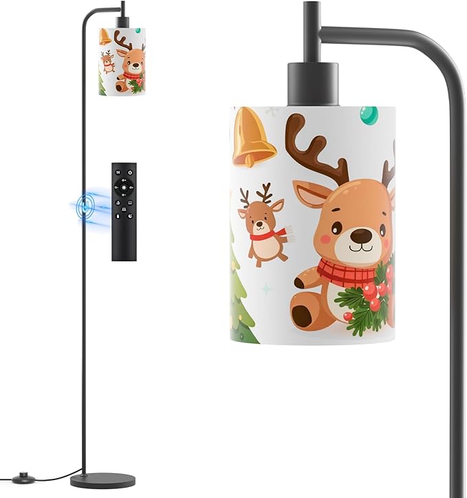 Kids Floor Lamp with Linen Shade, Dimmable Tall Standing Lamp with Remote Control & 3 Color Temperatures, Modern Floor Lamps for Living Room Bedroom Kids Room, 9W LED Bulb Included
