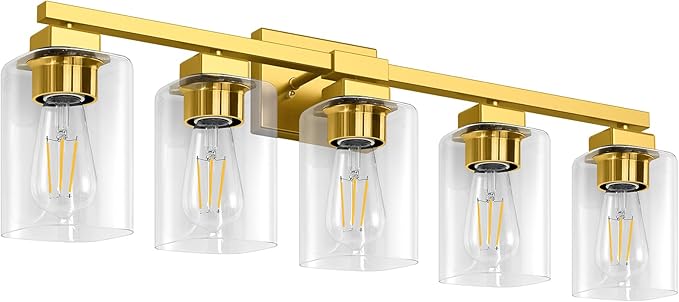 BesLowe 30" 5-Light Bathroom Light Fixture, Gold Bathroom Vanity Light, Bathroom Lighting Fixtures Over Mirror, Gold Bathrom Wall Lamp, Wall Lights for Living Room Bedroom Hallway