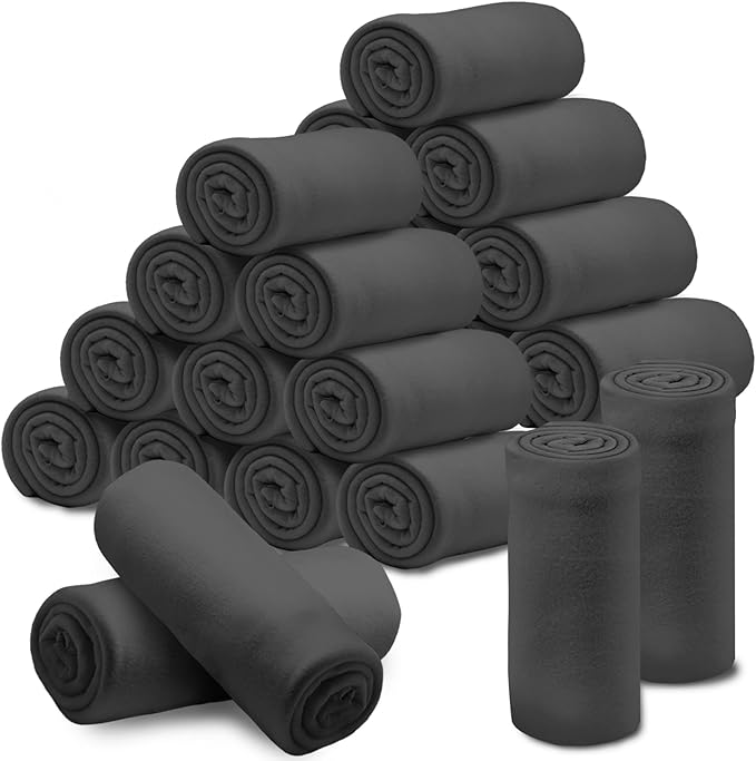 24 Pcs Soft Fleece Blankets Bulk 60 x 50 in, Lightweight Throw Blankets in Bulk Cozy Wool Bulk Blankets for Wedding Bed Couch Use Gifts & Home, Homeless Men Women (Black)