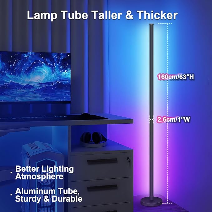 63″H RGB Floor Lamp, LED Corner Lamp,16 Million DIY Colors, 68+ Scenes, Music Sync, App & Remote Control (2 Pack)