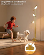 Lightdot Gold Floor Lamp for Living Room Modern Mid Century Standing Light with 3 Adjustable LED Bird Lights for Wedding Party Unique Tall Floor Lamp for Bedroom Kids Room/Sofa Beside/Corner Decor
