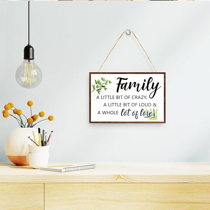 Family a Little Bit of Crazy Sign Wood Plaque Wall Decor,Rustic Family Hanging Wooden Signs Wall Pediments for Home Front Door Wall Decor