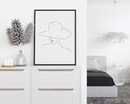 Elegant Woman in Hat Wall Art Minimalist Feminine Profile Continuous Line Drawing 12x16 Inch Oak Wood Black Framed Chic Fashion Print for Vanity Bedroom