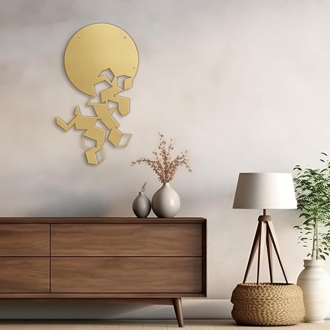 SIGNLEADER Metal Wall Art Decor Circles Abstract Shapes Minimalist Modern Abstract Wall Sculpture Hangings Home Decoration for Living Room, Bedroom, Bathroom, Kitchen, Outdoor - 18" Gold