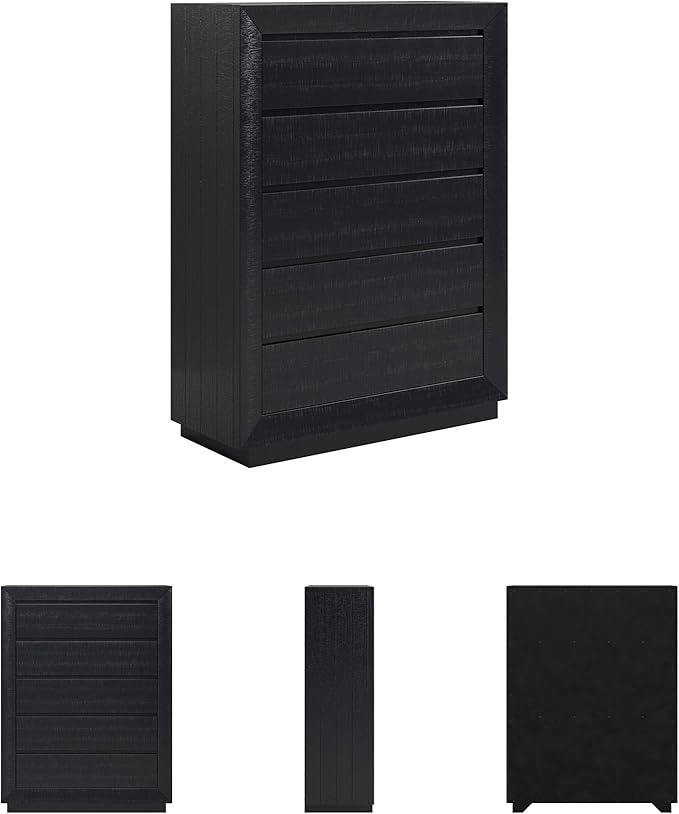 Signature Design by Ashley Londer Casual 5-Drawer Chest of Drawers with Safety Stop and Felt Lined, Black
