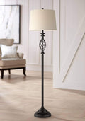 Franklin Iron Works Annie Rustic Farmhouse Industrial Vintage Floor Lamp Standing 63" Tall Bronze Iron Scroll Font Cream Hardback Drum Shade Decor for Living Room Reading House Bedroom Home