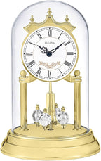 Bulova B8821 Heather Anniversary Clock | 9" Glass Dome Design | Rotating Crystal Pendulum | Westminster Chime | Engraving Plate