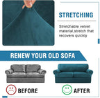 H.VERSAILTEX Sofa Cover 3 Piece T Cushion Loveseat Slipcovers Thick Velvet Couch Cover Furniture Protector Stretch T Cushion Sofa Covers for 2 Cushion Couch with 2 T Cushion Covers Washable, Deep Teal