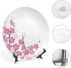 Ceramic Display Plate, Asian Decor Ceramic Hanging Decorative Plate, Japanese Cherry Blossoms with Branches Spring Time, 6 Inch, Household Custom Ceramic Plate, Pink White