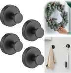 2026 Upgraded Suction Cup Hooks for Door Wreaths, Removable No Drill Wreath Hangers for Front Door, Reusable Hooks Holder for Glass Window Towel Shower Bathroom Kitchen (4, Black)