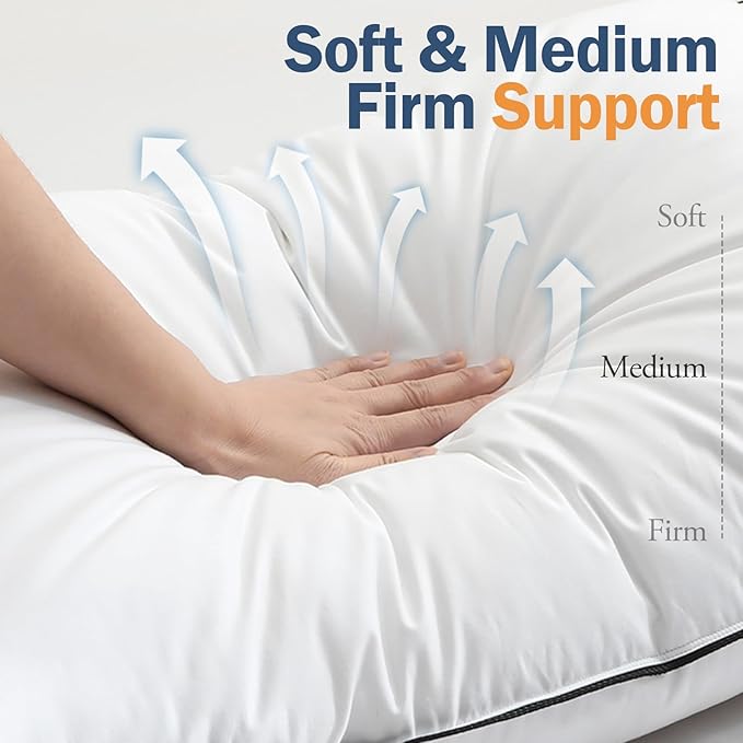 BPC Luxury Goose Feather Down Bed Pillows King Size Set of 2, Hotel Feather Pillows for Sleeping, 100% Organic Cotton Cover, Fluffy and Soft Support Surround Fill Polyester, Medium Firm, 20"x36"