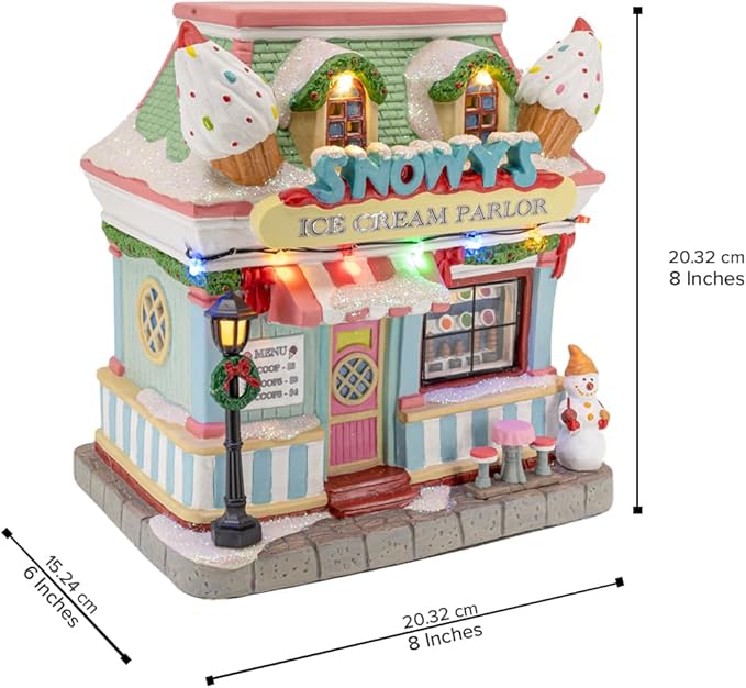 Snowy's Ice Cream Parlor Porcelain Christmas Village with LED Lights