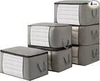 Large Storage Bags, Clothes Storage Bins Foldable Closet Organizers Storage Containers with Durable Handles Thick Fabric for Blanket Comforter Clothing Bedding(grey, 60L (4Pick)