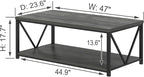 EXCEFUR Coffee Table, Rustic Wood and Metal Living Room Table, Industrial Rectangle Center Table with Storage Shelf, 47 Inch Grey