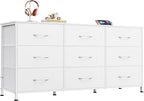 WLIVE 47''W Dresser for Bedroom, White Dresser TV Stand for 45, 50, 55 inch TV, Wide Chest of Drawers with 9 Drawer, Large Entertainment Center, Fabric Dressers with Wood Top for Closet, Living Room