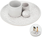 Ceramic Incense Holder Set with Decorative Tray, White, Intricate Pattern Design, 5.9x5.9x2 Inch, for Sticks, Cones, Palo Santo, Sage (White)