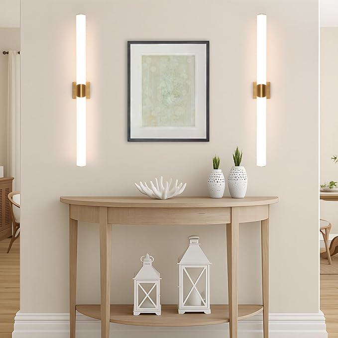 Modern Wall Sconce 38.2 Inch Gold Bathroom Sconces Led Wall Lights with Acrylic Shade Hardwired Long Vanity Lighting Fixtures Over Mirror for Bedroom Living Room Hallway