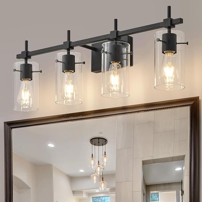 SOLFART 4 Lights Vanity Light Black Bathroom Vanity Lights Over Mirror Vanity Lights for Mirror Bathroom Light Fixture