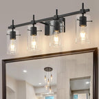 SOLFART 4 Lights Vanity Light Black Bathroom Vanity Lights Over Mirror Vanity Lights for Mirror Bathroom Light Fixture
