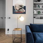 Mid Century Modern Table Lamp, 1 Light Brass Glass Globe Bedside Lamp, Contemporary Metal Table Lamp with Milky White Glass shadefor Bedroom Living Room Study Room