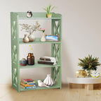 Green Bookcase by Natural Wood, 4 Tier Bookshelf, Small Book Shelves Freestanding Display Storage Shelves. Open Bookshelf for Bedroom, Living Room and Office (Green, 4 Tier)