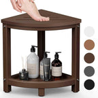 Shower Stool for Inside Shower, Corner Shower Bench Seat, HDPE Waterproof Shower Stool for Shaving Legs with Baffle Storage Shelf, Shower Seat/Foot Rest for Bathroom, Indoor/Outdoor Use, Brown