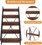 BON AUGURE Ladder Shelf Bookcase, 5-Tier Industrial Ladder Bookshelf, Tall Living Room Shelves, Wood and Metal Leaning Shelf for Home Office, Kitchen, Bedroom, Balcony (Rustic Oak)