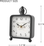 Vintage Black Table Clock on Stand, Desk and Shelf Decor Clock, French Rustic Style Mantel Clocks for Farmhouse, Living Room, Bedroom, Bedside, Gift (8.5" H x 5.5" W)