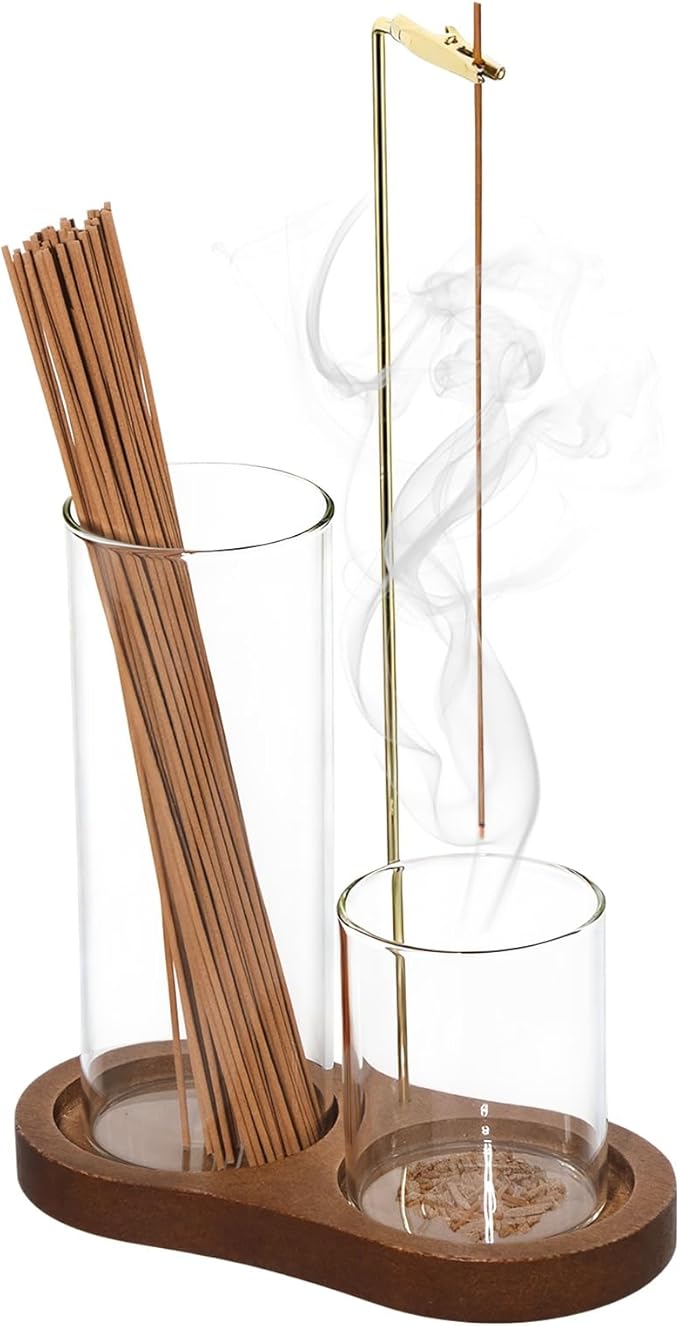 2-in-1 Glass Incense Burner with Ash Collector and Incense Stick Storage Upside Down Hanging Incense Holder, Anti-Splashing Design, Perfect for Meditation, Yoga, Spa, and Home Decoration