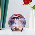 10 Inch Decorative Plate,Viking Tableware Plate, Boat on Beach and Woman Eye Boat Print Ornament Display Plate for Dining Table Setting, Wedding Reception Decorations, Christmas Tablescape, Red Orange