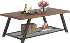 FOLUBAN Modern Coffee Table, Rustic Wood and Metal Center Table with Storage, Industrial Rectangle Cocktail Tea Table for Living Room, Walnut, 47 Inch