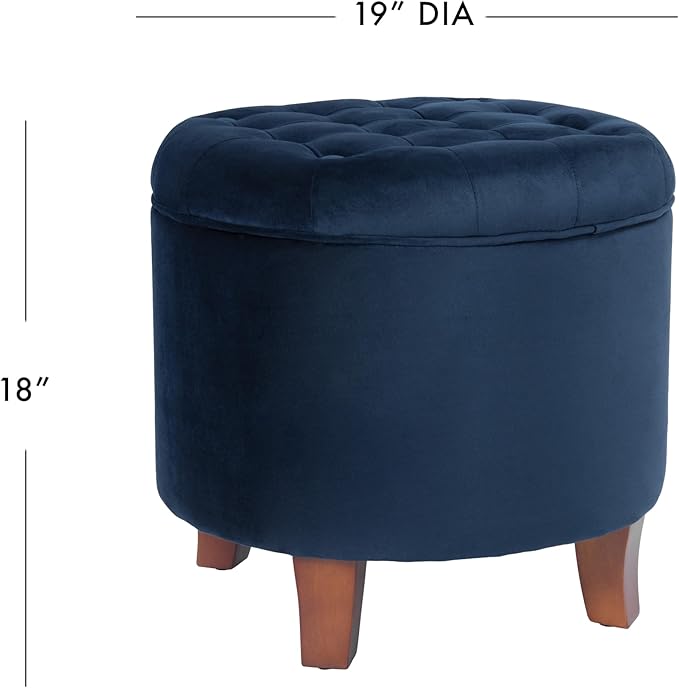 Homepop Home Decor | Upholstered Round Velvet Tufted Foot Rest Ottoman | Ottoman with Storage for Living Room & Bedroom | Decorative Home Furniture, Navy