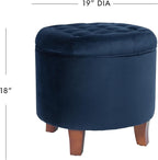 Homepop Home Decor | Upholstered Round Velvet Tufted Foot Rest Ottoman | Ottoman with Storage for Living Room & Bedroom | Decorative Home Furniture, Navy