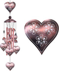 Loving Heart Wind Chimes Outdoor Indoor Decor - with 4 Aluminum Tubes 6 Bells 7 Hearts Mobile Romantic Wind Catcher Heart Shaped Windchimes for Home, Mom Gifts, Balcony, Festival, Garden Decoration