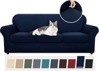 YEMYHOM Latest Checkered 4 Pieces Couch Covers for 3 Cushion Couch High Stretch Thickened Sofa Cover for Dogs Pets Elastic Slipcovers Living Room Furniture Protector (Navy), 71"-91"(3 Cushions)