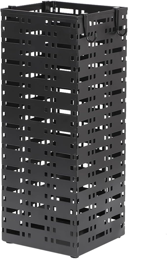 Metal Umbrella Stand ,Metal Umbrella Holder with 4 Hooks,Square Mesh Umbrella Holder for Home, Entryway, Office, Hotel & Supermarket(Black, 16.5 x 6.5 x 6.5Inch)