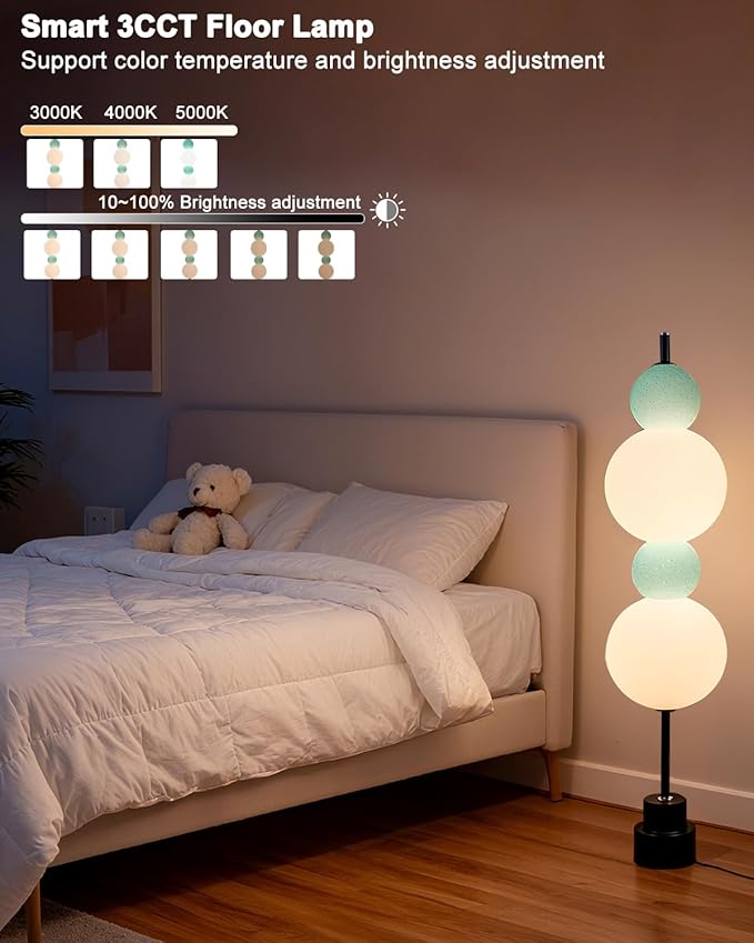 Lightdot Blue Globe Floor Lamp with 3 Color Temperatures LED Bulbs Included,Dimmable Floor Lamps with Touch Switch,Unique Modern Standing Tall Lamp for Bedroom Living Room/Sofa Beside/Corner Decor