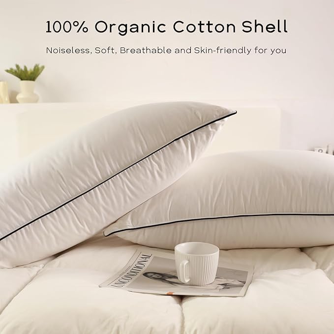 Luxury Down Fiber Pillows Queen Size, Bed Pillows for Sleeping, Pillow for Back, Stomach or Side Sleepers (Modern 70, White, Standard (Pack of 2)) (White 75, Standard (Pack of 2))