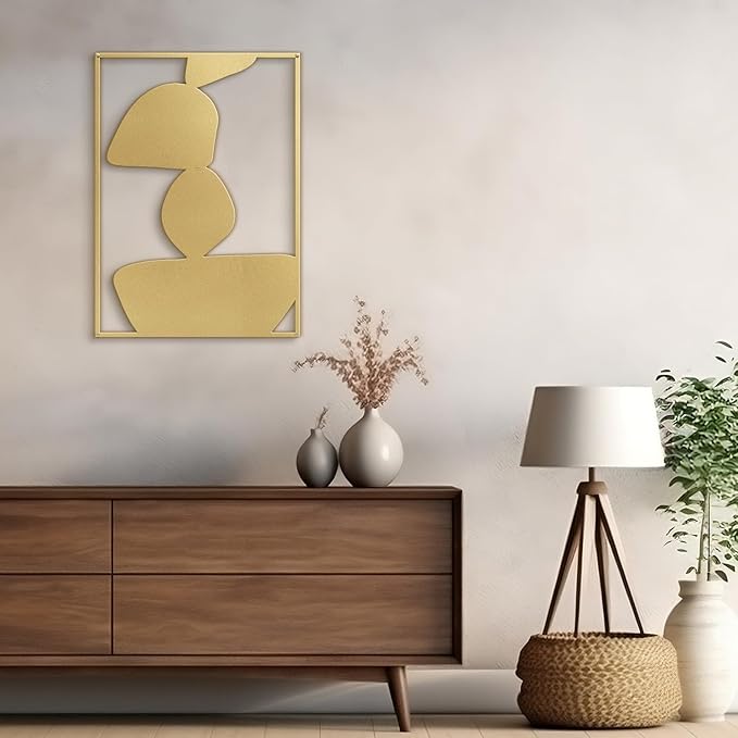 SIGNLEADER Metal Wall Art Decor Abstract Shapes Minimalist Modern Abstract Wall Sculpture Hangings Home Decoration for Living Room, Bedroom, Bathroom, Kitchen, Outdoor - 30" Gold