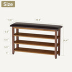 Shoe Bench with Leather Cushion,Wood Bench with Shoe Rack,3-Tier Shoe Storage Organizer for Entryway,Hallway,Living Room (Brown, 3-Tier-39.4")