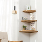 Corner Shelf, Solid Oak Wood Floating Corner Shelf Wall Mount Round End Floating Speaker Shelves with Wire Hole for Small Plant Photo Frame for Bedroom Kitchen, Living Room (Oak, 7.1in)