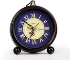 Vintage Analog Alarm Clock, 4.3" Silent Non-Ticking Quartz Desk Clock with Roman Numerals, Battery Operated Table Clock for Bedroom, Living Room, Office, or Gift (Blue)