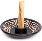 Luna Sundara Authentic Peru Pottery Palo Santo Stick Holder and Incense Holder with 5 Palo Santo Sticks Handmade Ceramic Smudge Bowl Sage Holder Black and White Maze Gift Set